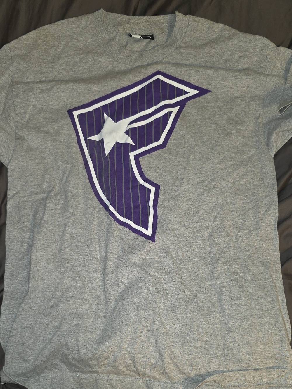 Famous Stars And Straps Short-Sleeve Grey Tee with Purple Star Emblem